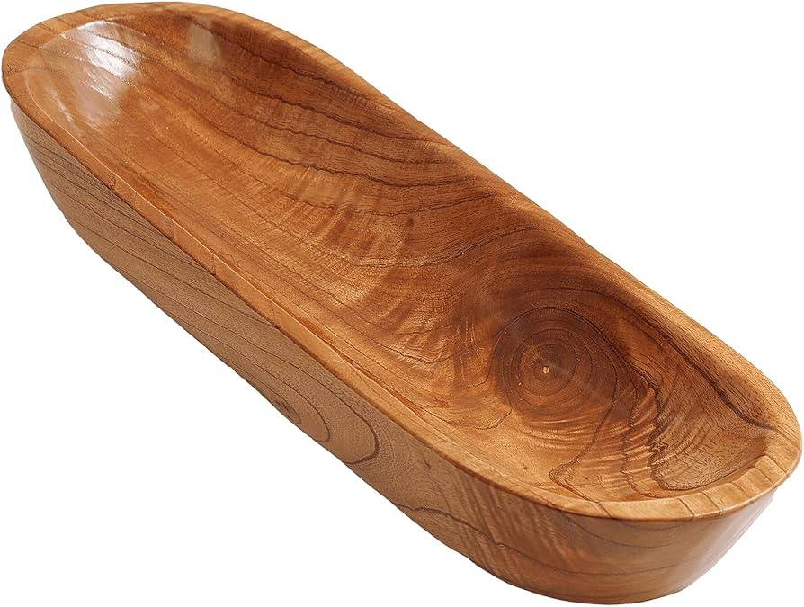 Natural Wooden Dough Bowls For Decor, Long Carved Oval Farmhouse Kitchen Counter Fruit Wood Dough... | Amazon (US)