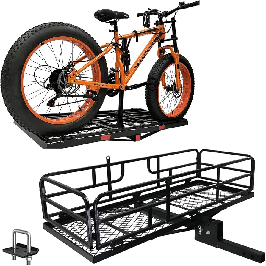 Hitch Mount Cargo Carrier Basket - Comes with Bike Rack Fits 2 Ebike Fat-Tire Electric Bicycle wi... | Amazon (US)