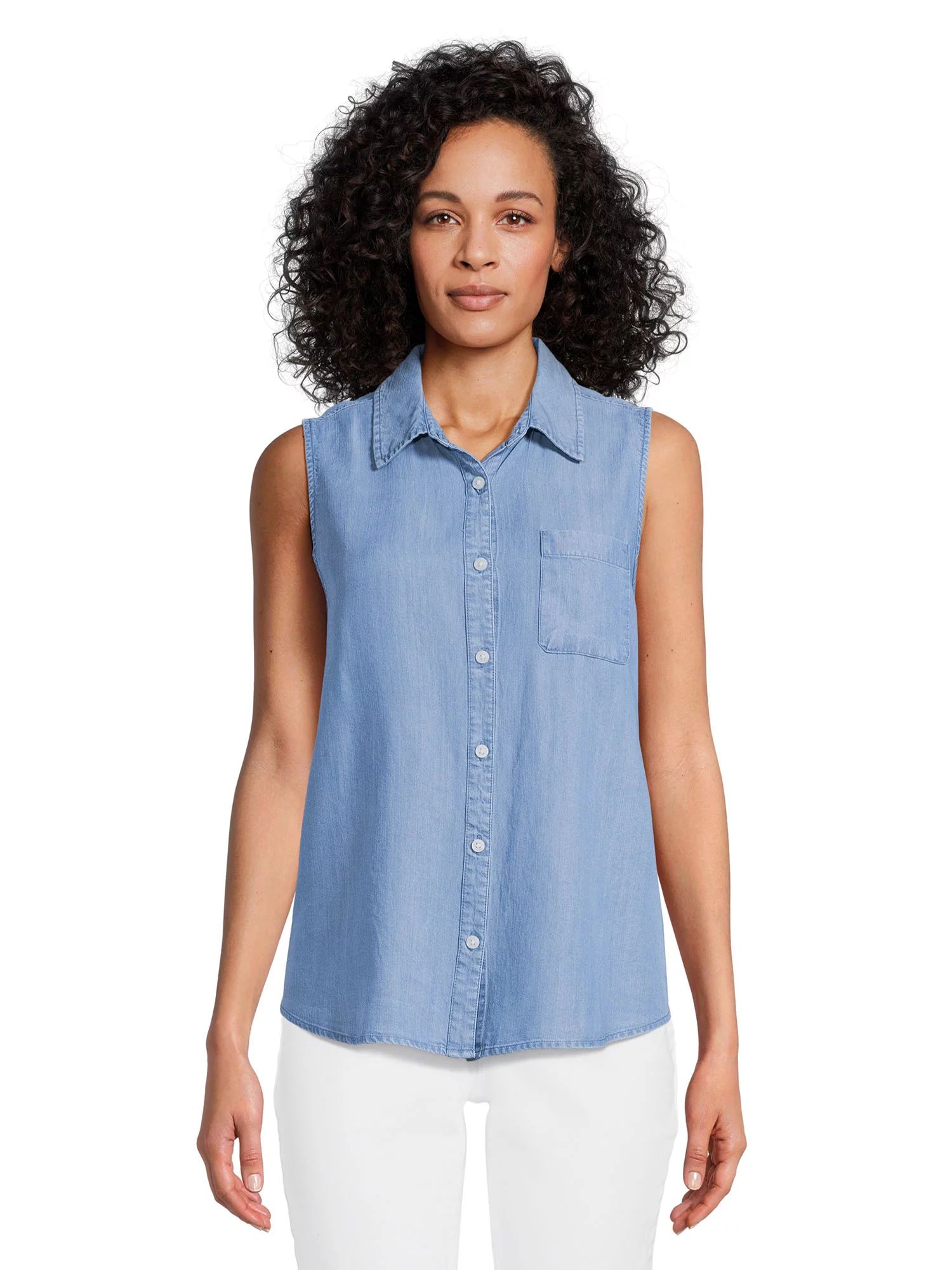 Time and Tru Women’s Chambray Sleeveless Shirt, Sizes XS-XXXL | Walmart (US)