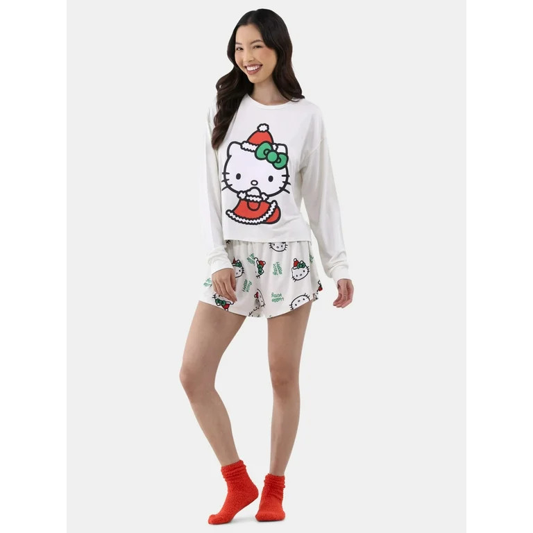 Grayson Social Hello Kitty Junior's Sleep Tee, Shorts and Socks Set, Sizes S-3X | Walmart (US)