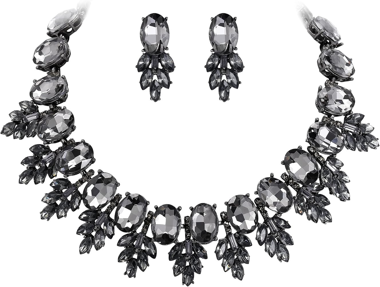 EVER FAITH Costume Crystal Marquise Statement Jewelry Set, Vintage Oval Rhinestone Choker Pendant... | Amazon (US)