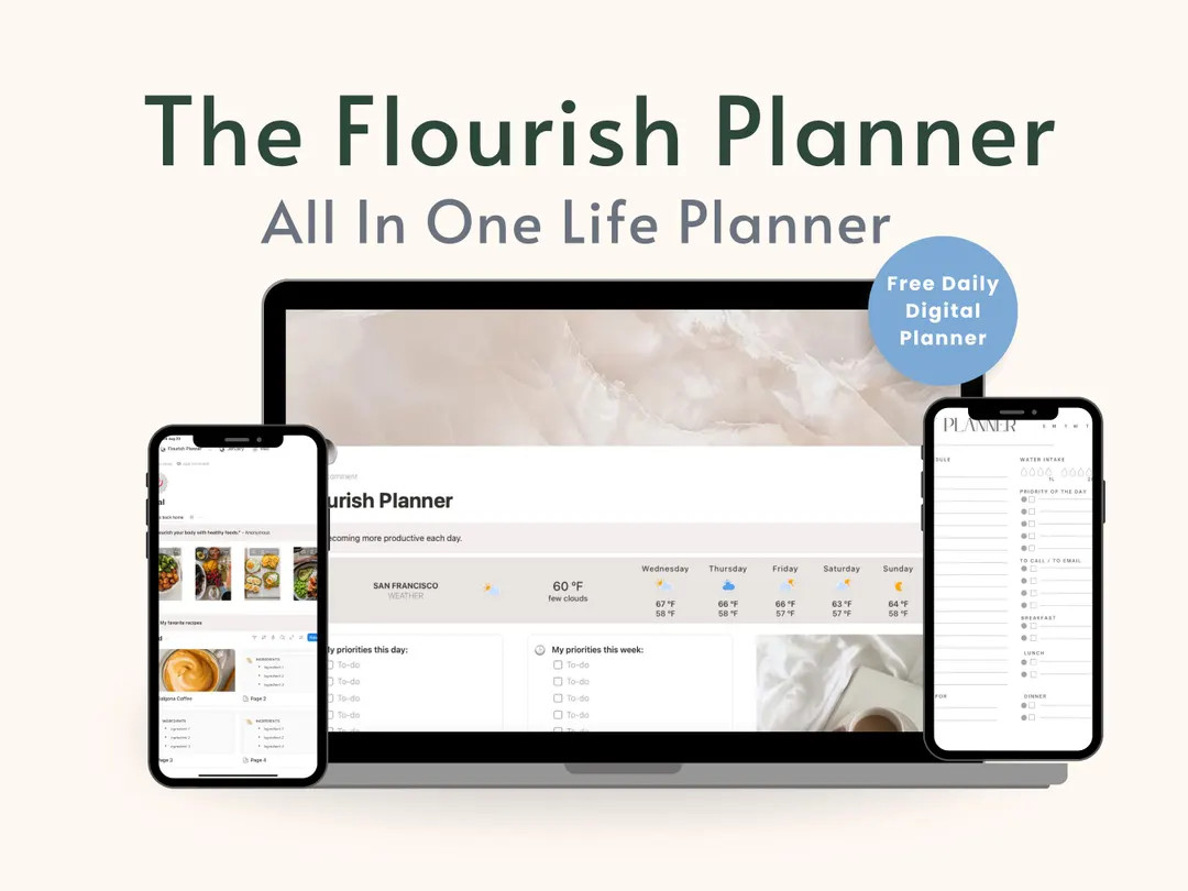 Flourish Notion Planner Template – All-in-one Life Dashboard for Daily, Work, Budget, and Welln... | Etsy (US)