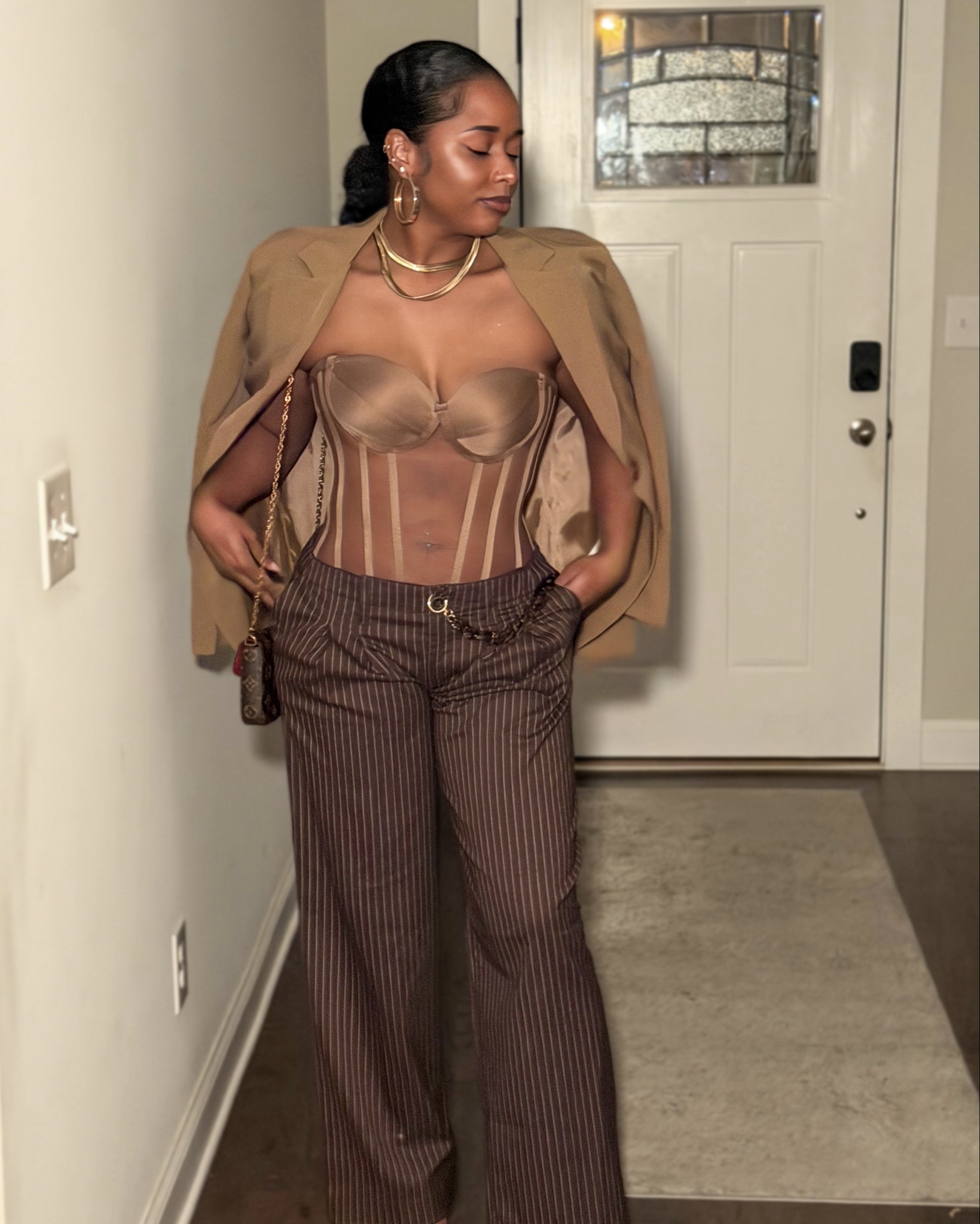 Tailored Corset and Slacks outfit 

Brown, melanin, stripes, pants, suit 

#LTKootd