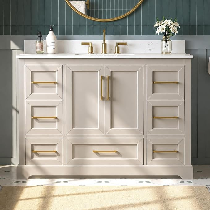 48 Inch Bathroom Vanity with Sink Combo, Solid Wood Frame with Stone Top & Backspalsh, Fully-Asse... | Amazon (US)