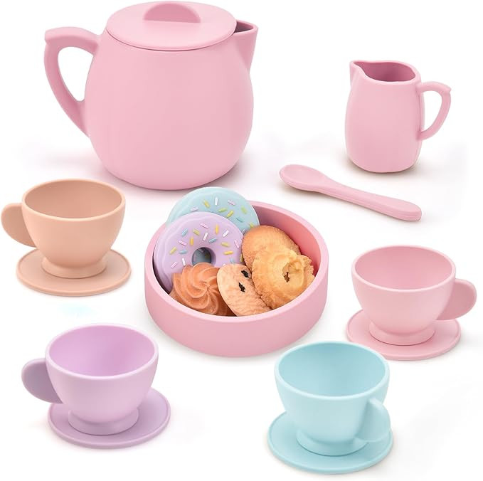 Lorfancy 20 Pcs Silicone Tea Party Set for Little Girls Kids Toddlers Tea Set with Tea Pot Cups F... | Amazon (US)