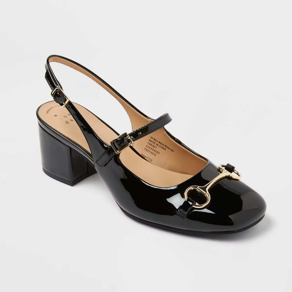 Women's Lucky Square Toe Mary Jane Heels with Memory Foam Insole - A New Day™ Black 8: Faux Lea... | Target