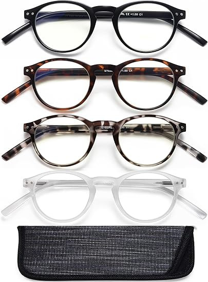 EYEURL 4-Pack Small Round Reading Glasses for Women Men Neck Hanging Blue Light Blocking Eyeglass... | Amazon (US)