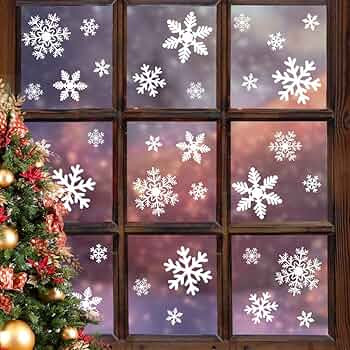 Amazon.com: LUDILO 135Pcs Christmas Window Clings Snowflakes Window Decals Static Window Stickers... | Amazon (US)