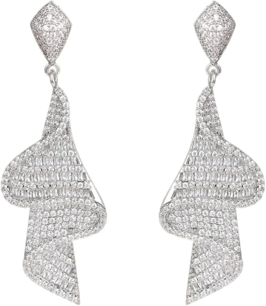 Spiral Wedding Cubic Zirconia Dangle Drop Earrings for Women | Luxury Dainty Rhinestone Chandelie... | Amazon (US)