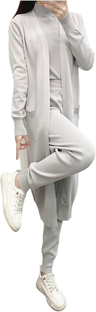 Women Fashion Solid Ssuit Casual Knit Cardigan Vest Pants Three Piece Set Set Pants | Amazon (US)