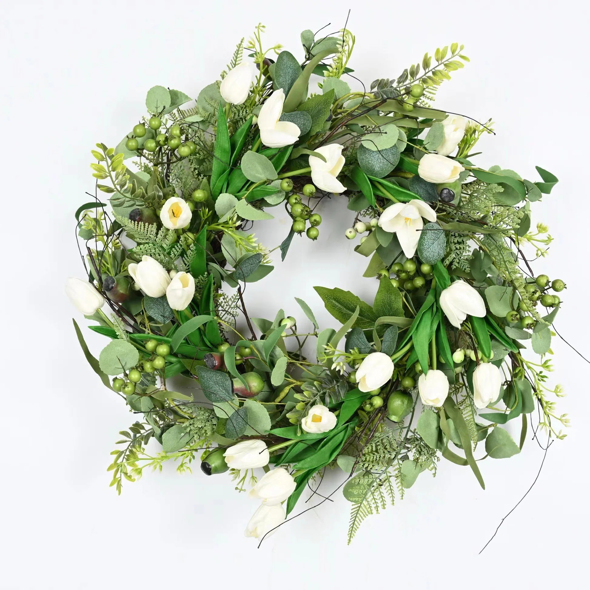 22" Artificial Farmhouse Spring Summer Blossoms Cluster Foliage Leaves Berry Tulip Floral Front D... | Wayfair North America