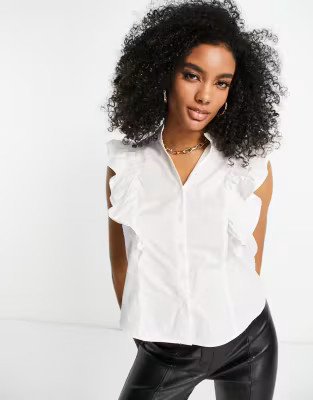 ASOS DESIGN sleeveless shirt with frill detail in cotton in white | ASOS (Global)