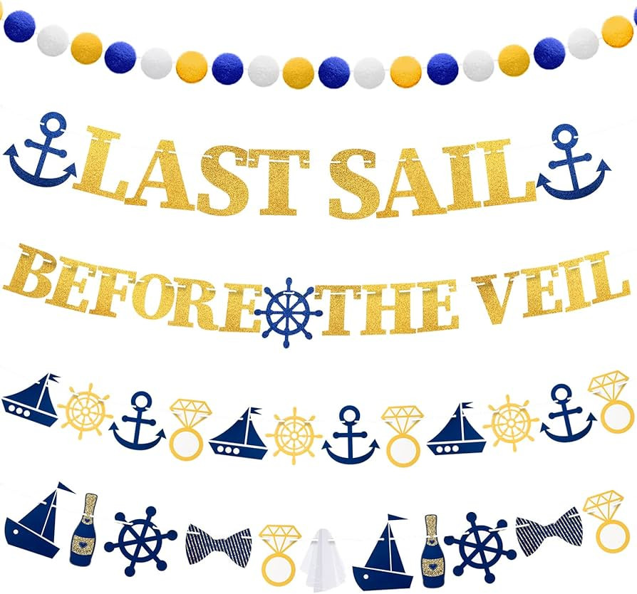 5 Pcs Nautical Bachelorette Party Decorations Nautical Party Supplies Include Last Sail Banner Ba... | Amazon (US)