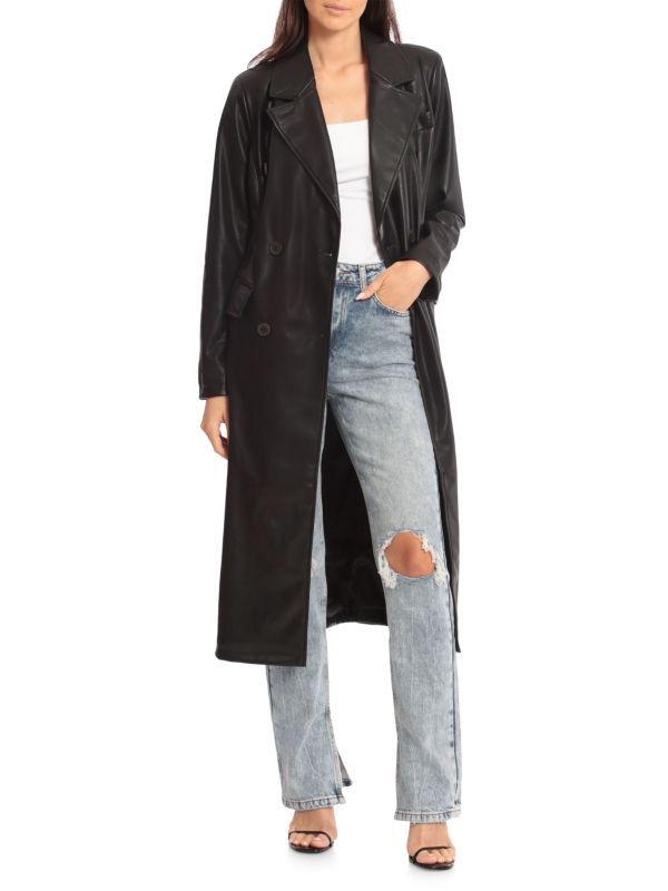 Belted Faux Leather Trench Coat | Saks Fifth Avenue OFF 5TH