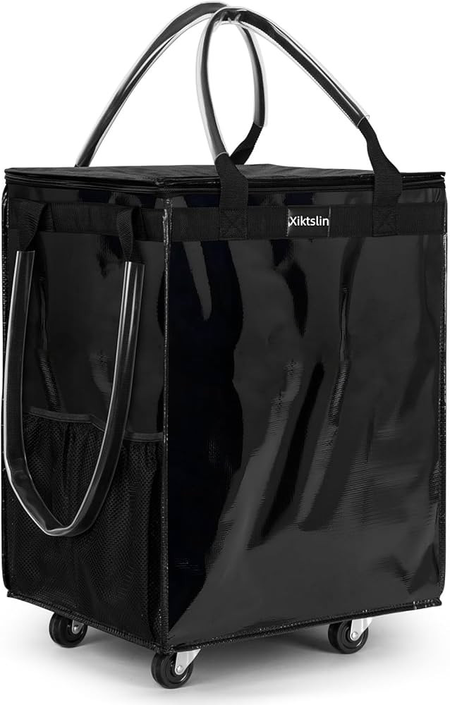 (Medium, Black) Reusable Grocery Bag on 4 Wheels, Foldable Rolling Tote Carries Up to 66lb Shoppi... | Amazon (US)