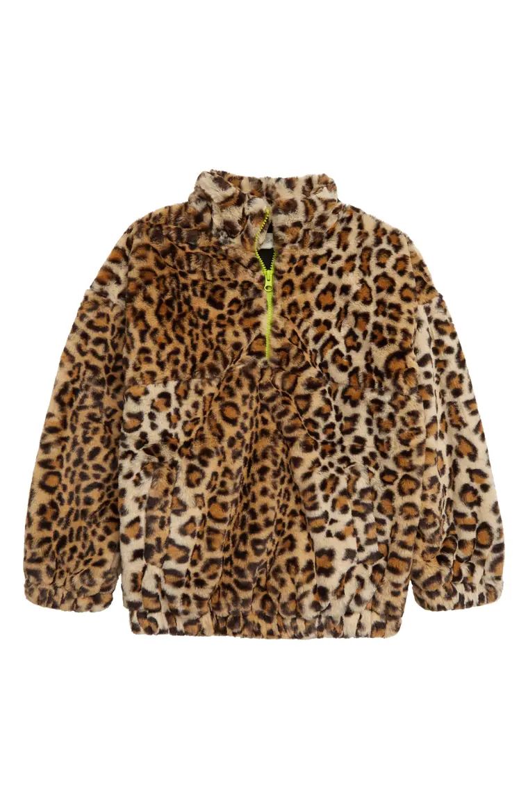 Leopard Print Faux Fur Half Zip Jacket | Nordstrom