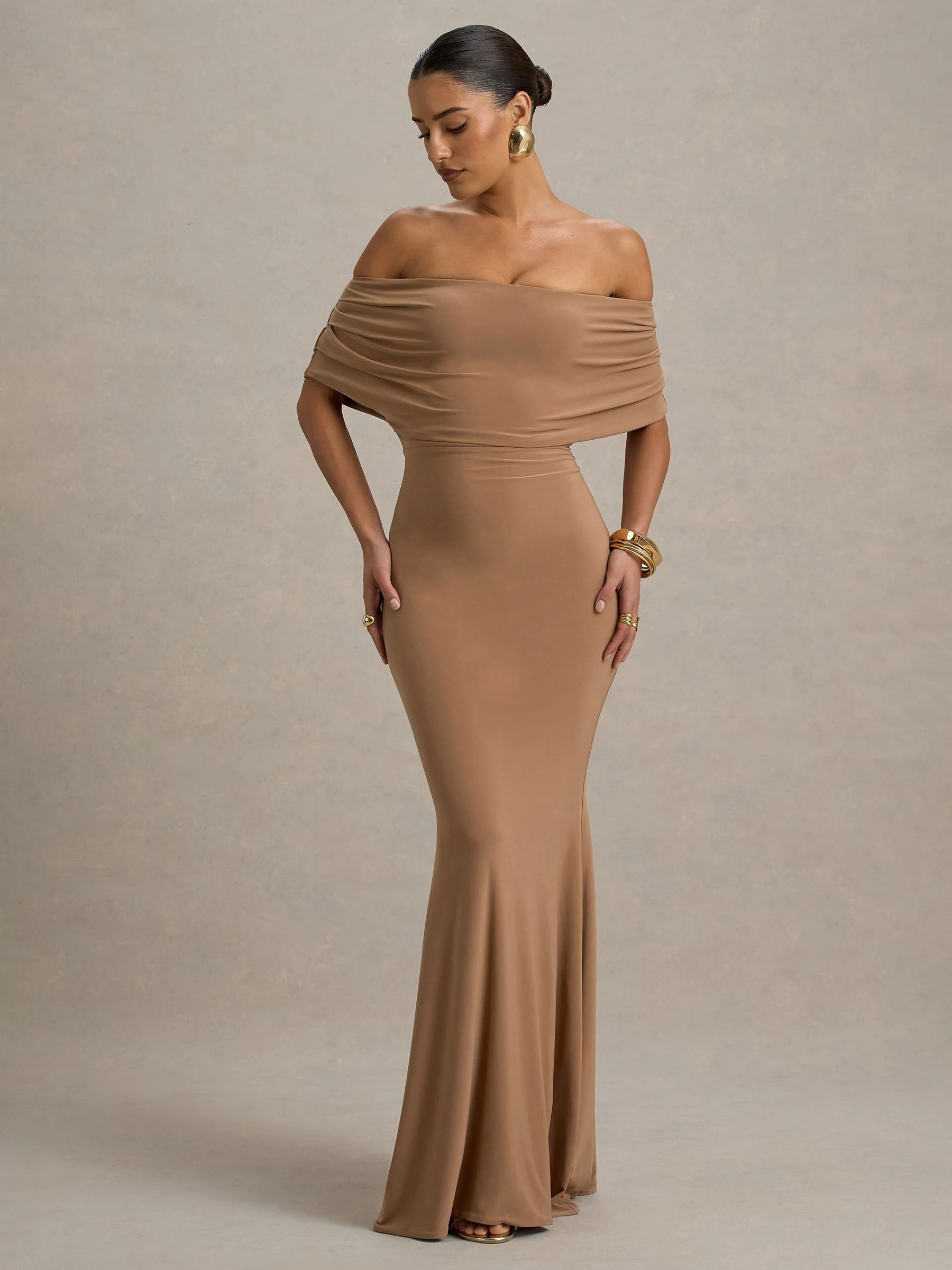 Club L London Club L London Brown Bowden Bardot Maxi Dress | Next US