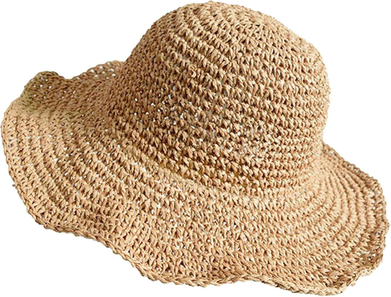 Senker Fashion Beach Straw Hats for Women, Handmade Floppy Bucket Sun Hat for Summer Vacation Wid... | Amazon (US)