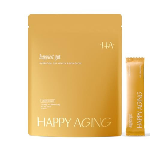 Happy Aging Happiest Gut Hydration Powder – Electrolytes + Probiotics + Dual Prebiotics + Hyaluronic Acid – Gut Balance, Skin Hydration & Daily Wellness – 12 Sticks (Lemon Ginger) | Amazon (US)
