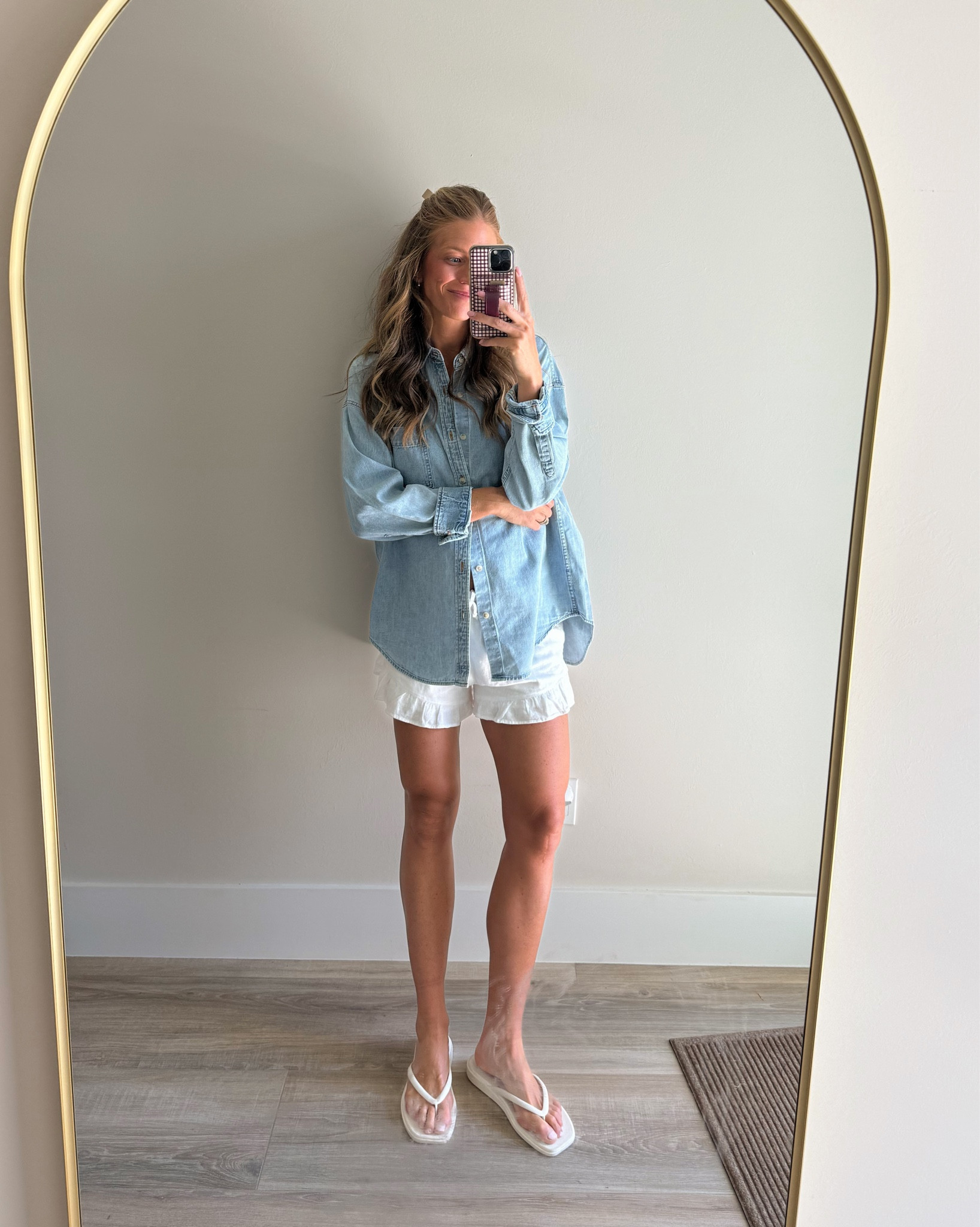 What I wore to the beach while on vacation in Florida! Size medium in shorts for pregnancy (usually a small)
Medium in button up for height and extra length. Runs oversized 


@abercrombie @Aritzia  denim shirt, beach outfit, beach vacation, spring break outfit, beach vacation 2026

#LTKootd #LTKTravel #LTKmomlife
