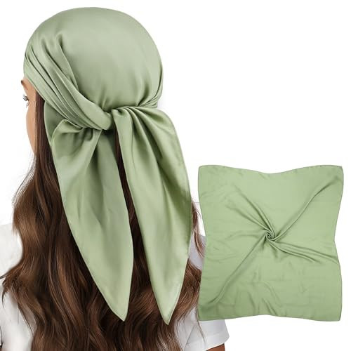 vimate Satin Hair Scarf -Women's Light Green Silk Head Scarf Lightweight Neck Scarf Handbag Accessories (Style 71) | Amazon (US)