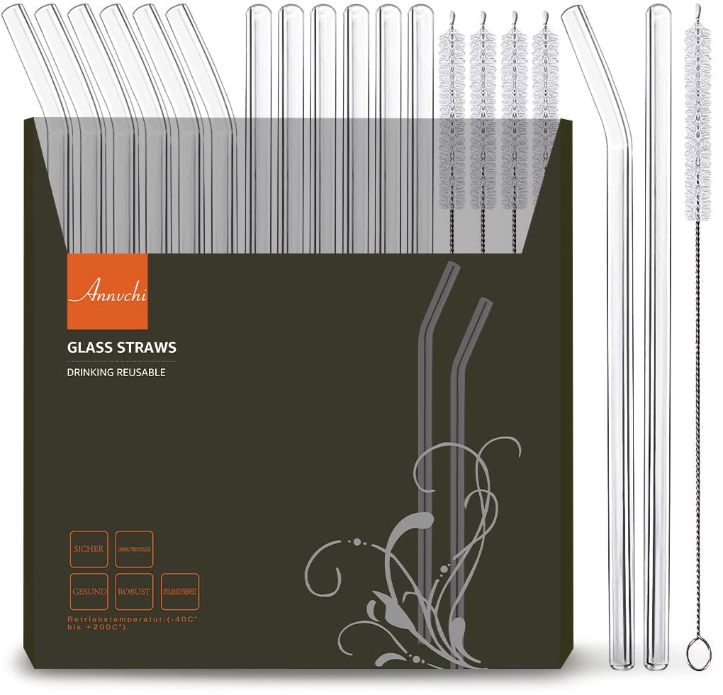 16 Pack Reusable Glass Straws,Set of 6 Straight and 6 Bent with 4 Cleaning Brush,Perfect for Smoo... | Amazon (US)