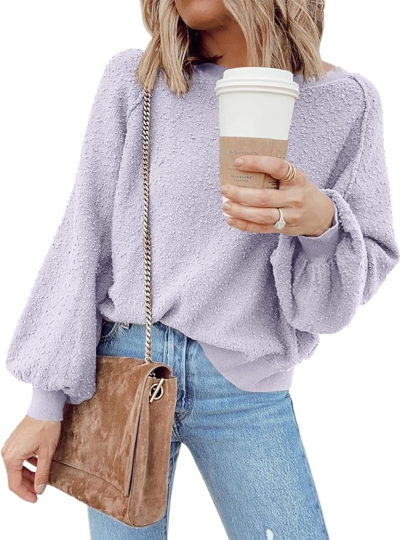 ANRABESS Women's Crewneck Batwing Long Sleeve Oversized Popcorn Knit Pullover Sweater Top | Amazon (US)
