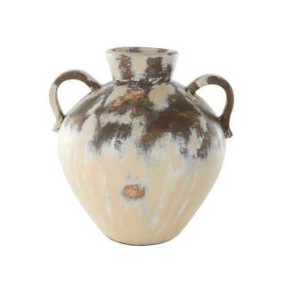 Litton Lane Cream Antique Style Pot Ceramic Decorative Vase with Arched Handles 045736 - The Home... | The Home Depot