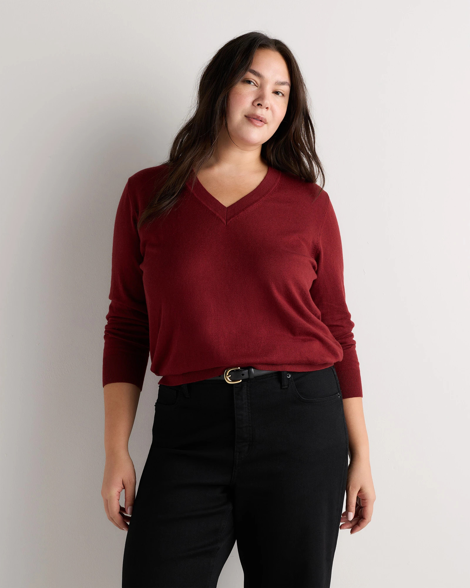 Quince | Women's Lightweight Cotton Cashmere V-Neck Sweater in Mocha Heather, Size 2X, Organic Cotton | Quince