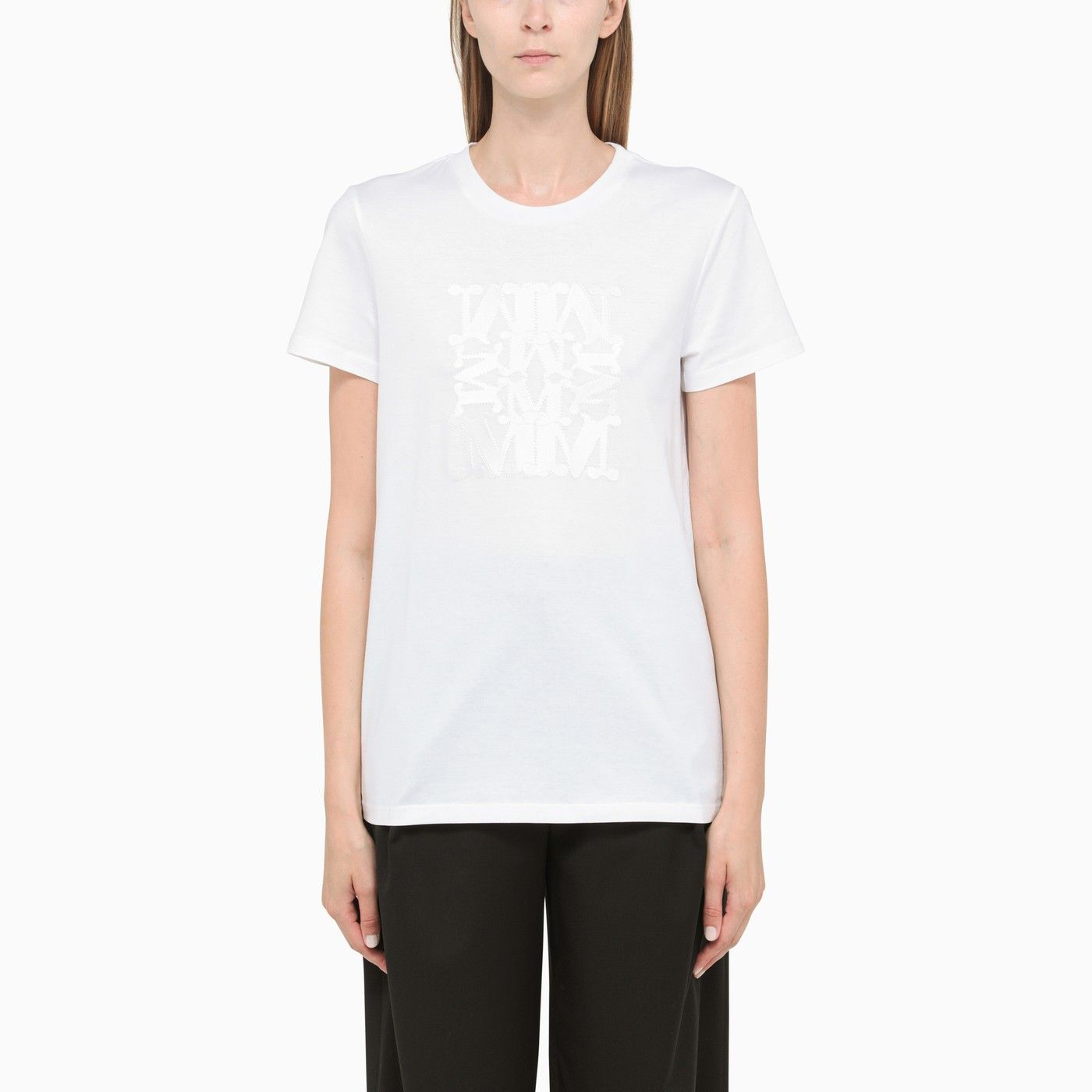 T-shirt bianca con ricamo Anagram | The Double F