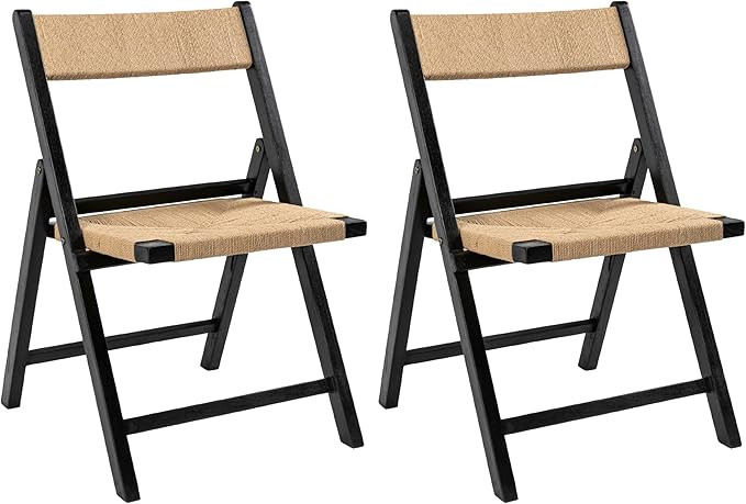 JONATHAN Y Coastal Modern Woven Seagrass Wood Folding Chair, Black, Foldable Accent Dining Side C... | Amazon (US)