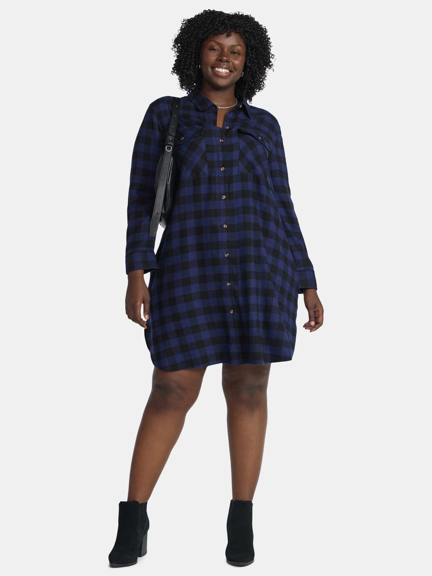 Terra & Sky Women’s Plus Cotton Plaid Overshirt Dress, Sizes 1X-4X | Walmart (US)