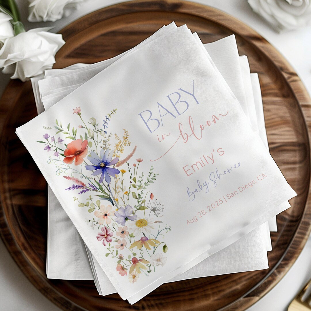 Elegant Wildflower Cocktail Napkins, Garden Wedding Napkin, Floral Baby Shower Baby in Bloom Part... | Etsy (US)