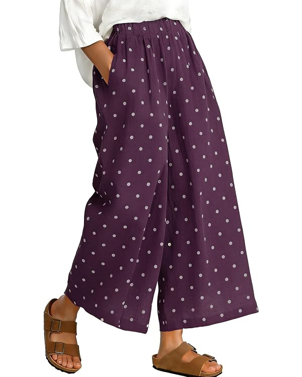 CHARTOU Wide Leg Pants Women Polka Dot Palazzo Pants Elastic Waist Casual Cropped Trousers with P... | Amazon (US)