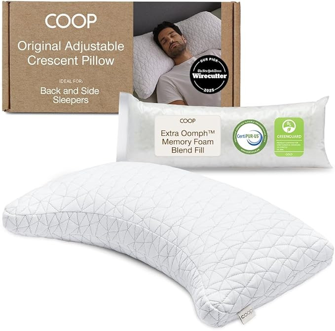 Coop Home Goods Original Crescent Adjustable Pillow, Queen Bed Pillows for Shoulder, Neck & Head ... | Amazon (US)