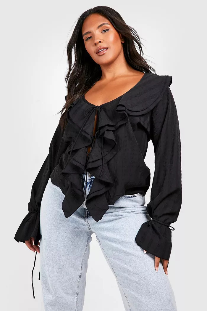 Plus Ruffle Front Tie Blouse | Boohoo.com (US & CA)