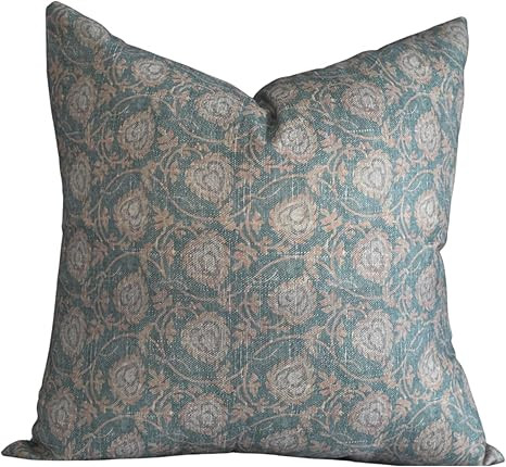 Block Print Pattern Floral Throw Pillow Covers for 2023 Winter, Christmas, and Spring Seasonal Ho... | Amazon (US)