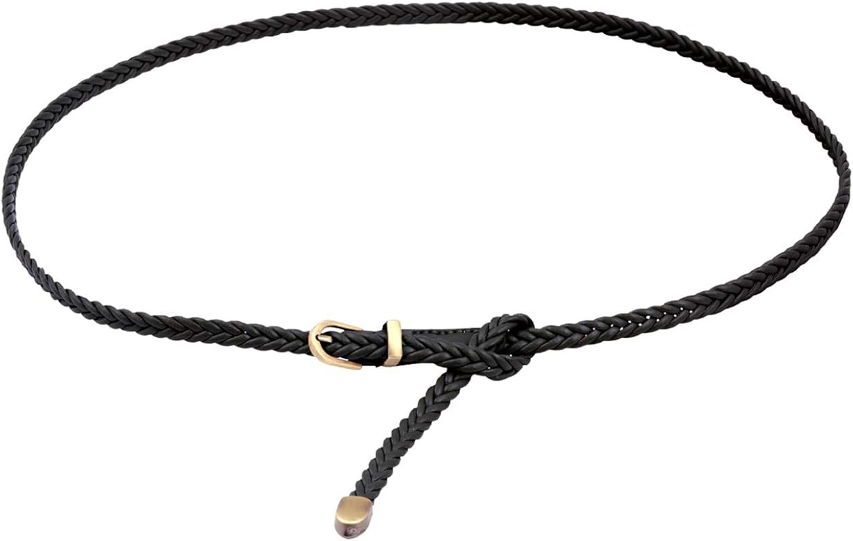 Ayliss Braided Belt Women PU Leather Skinny Woven Belt for Jeans Pants Thin Dress Waist Belt with Pi | Amazon (US)
