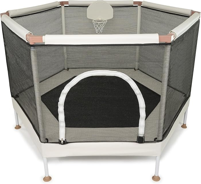 Kids Trampoline, Aesthetic Indoor and Outdoor Toddler Trampoline with Safety Net, Basketball Hoop... | Amazon (US)