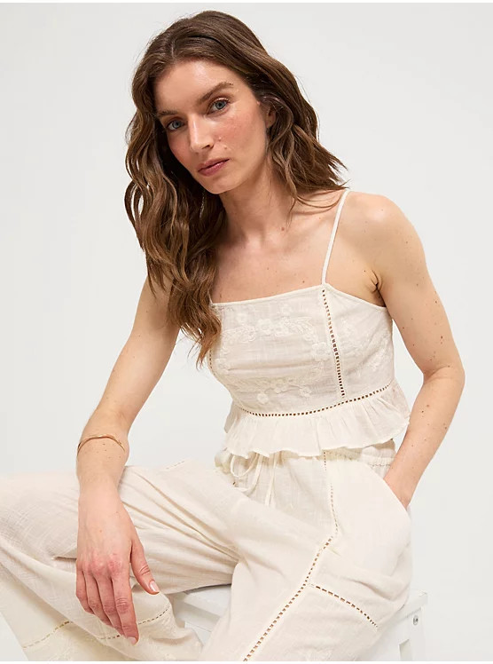 Cream Floral Embroidered Cami Beach Top | George