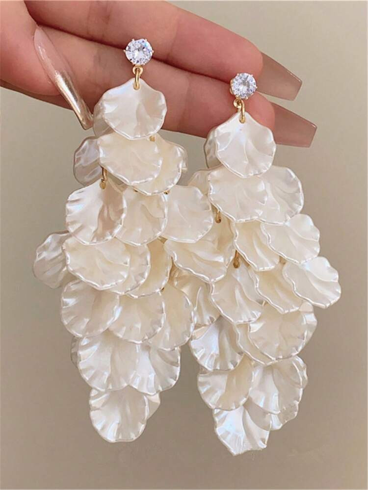 1 Pair Retro Long Purple Floral Pendant Earrings, Elegant Jewelry For Women, Suitable For Parties... | SHEIN