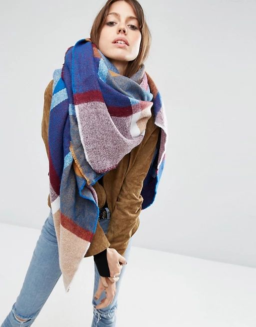 ASOS Oversized Square Scarf In 70s Woven Check at asos.com | ASOS US