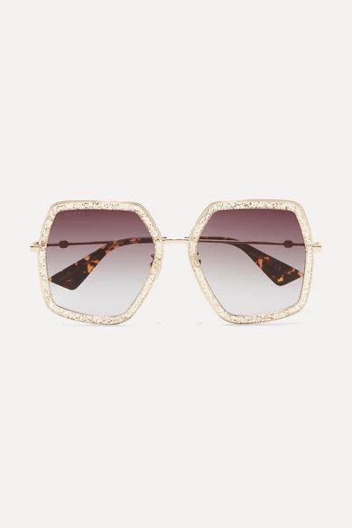 Gucci - Square-frame Glittered Acetate Sunglasses - Gold | NET-A-PORTER (UK & EU)
