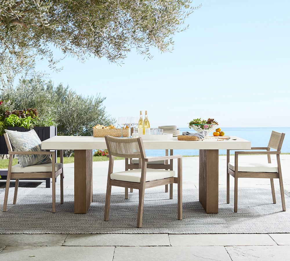 Perfect Pair: Pomona Concrete & FSC® Acacia Rectangular Dining Table + Indio Coastal FSC® Mahog... | Pottery Barn (US)
