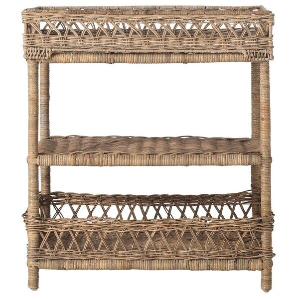 SAFAVIEH Ajani Grey 3-tier Rattan Farmhouse Rack - 23.6" x 15.7" x 27.5" | Bed Bath & Beyond