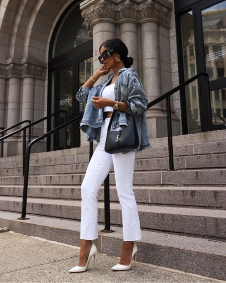 Casual summer outfit 
Free people denim jacket wearing an xs
Nordstrom white tube top wearing an xs
Good American straight leg jeans wearing a 0

#LTKitbag #LTKstyletip #LTKunder100