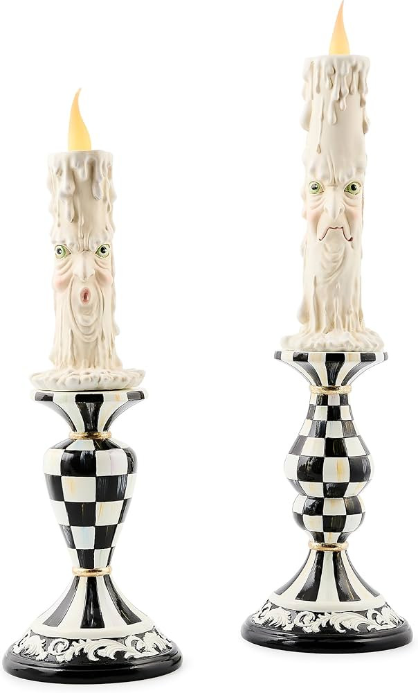 MACKENZIE-CHILDS Set of 2 Spooky Illuminated Candles, Indoor Halloween Decoration, Black-and-White Courtly Check | Amazon (US)