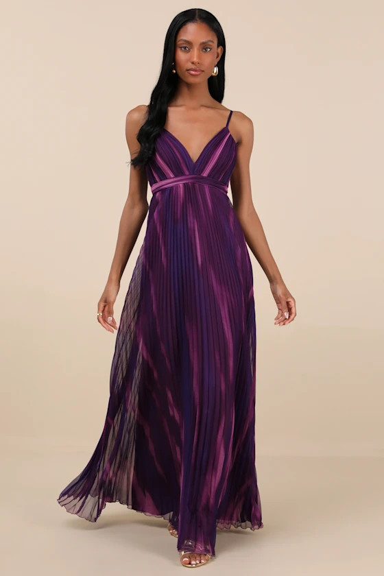 Lovely Boldness Purple Multi Watercolor Pleated Maxi Dress | Lulus