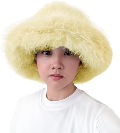 Lina & Lily Oversized Winter Faux Fur Bucket Hat for Women - Long Pile Fur Wide Moldable Brim | Amazon (US)