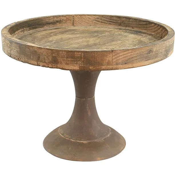 Stonebriar 11.8"/8.5" Rustic Worn Natural Wood and Metal Round Pedestal Tray | Walmart (US)